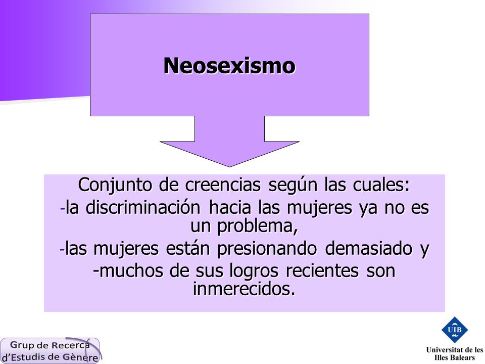 Neosexismo Conjunto de creencias según las cuales: