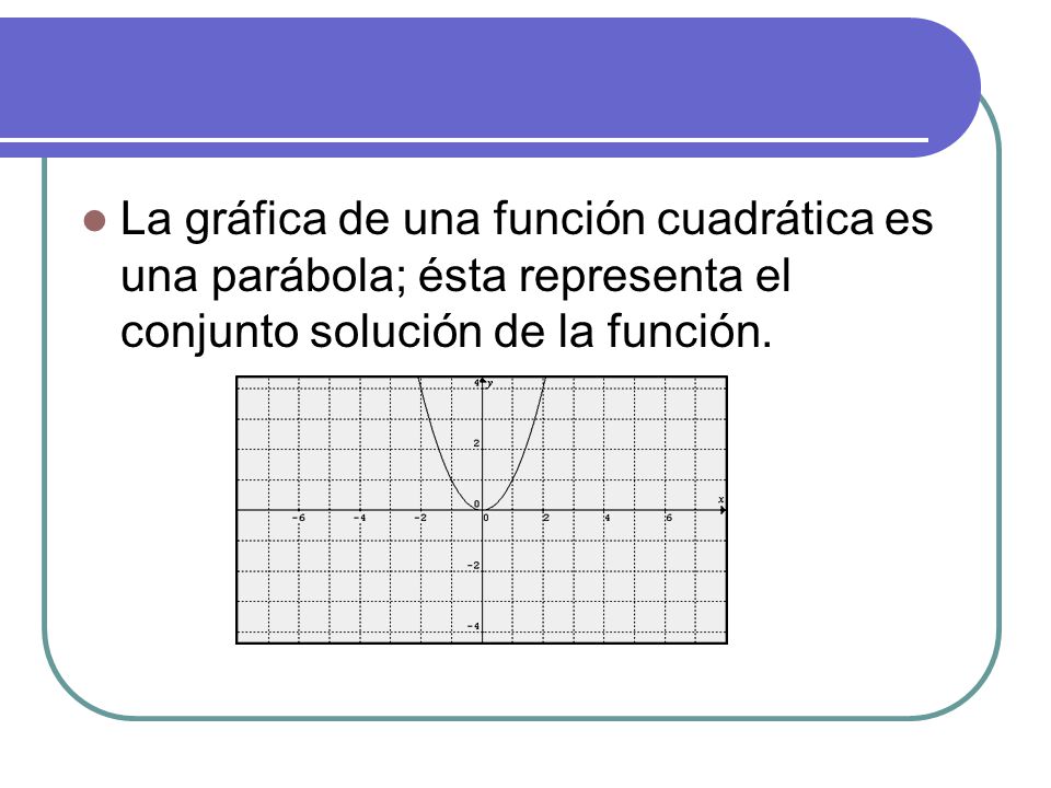 La gráfica de una función cuadrática es una parábola; ésta representa el conjunto solución de la función.