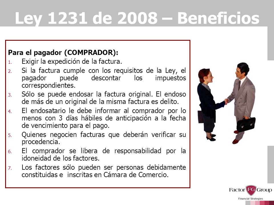 Ley 1231 de 2008 – Beneficios Para el pagador (COMPRADOR):