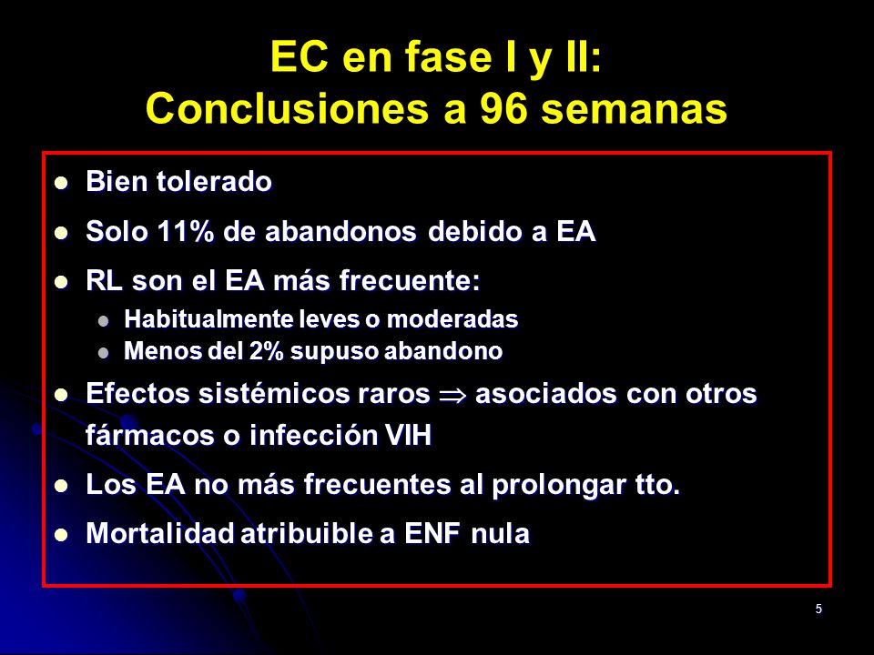 EC en fase I y II: Conclusiones a 96 semanas