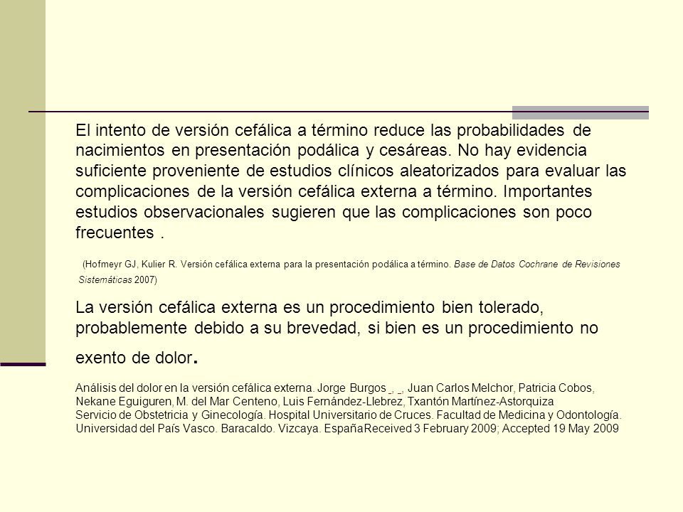 El intento de versión cefálica a término reduce las probabilidades de