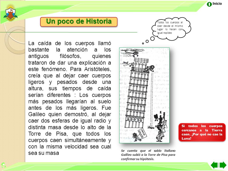 Un poco de Historia Todos los cuerpos al caer desde el mismo lugar lo hacen con igual rapidez.