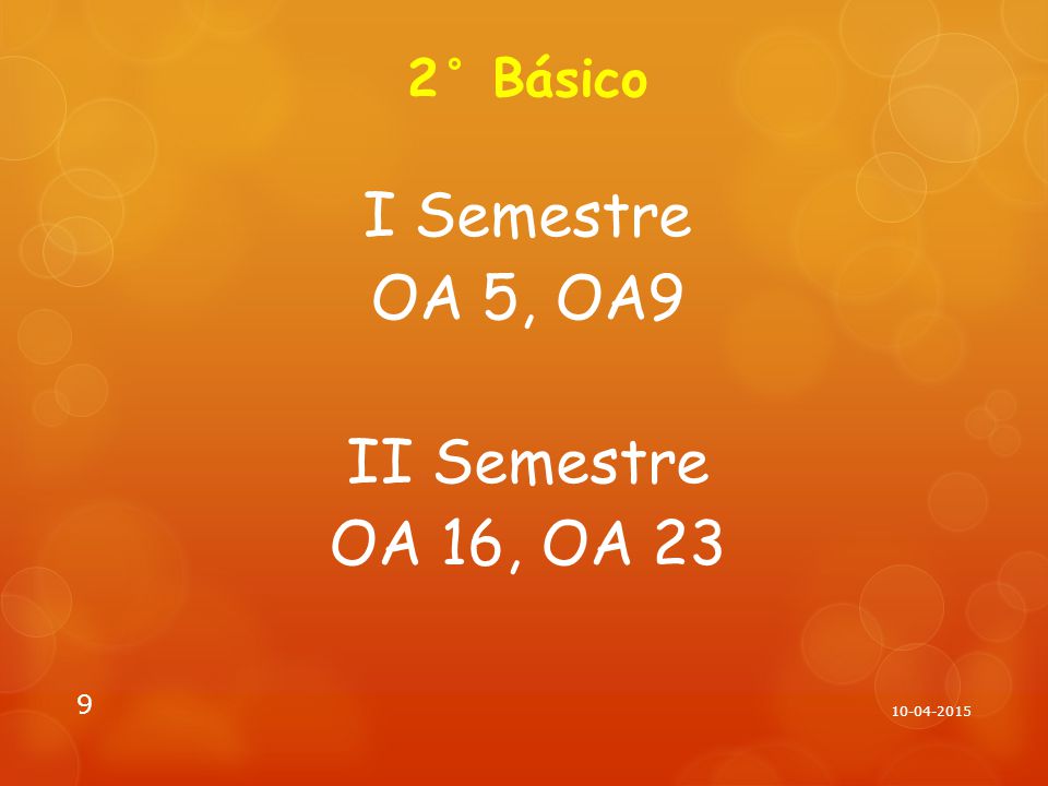 2° Básico I Semestre OA 5, OA9 II Semestre OA 16, OA