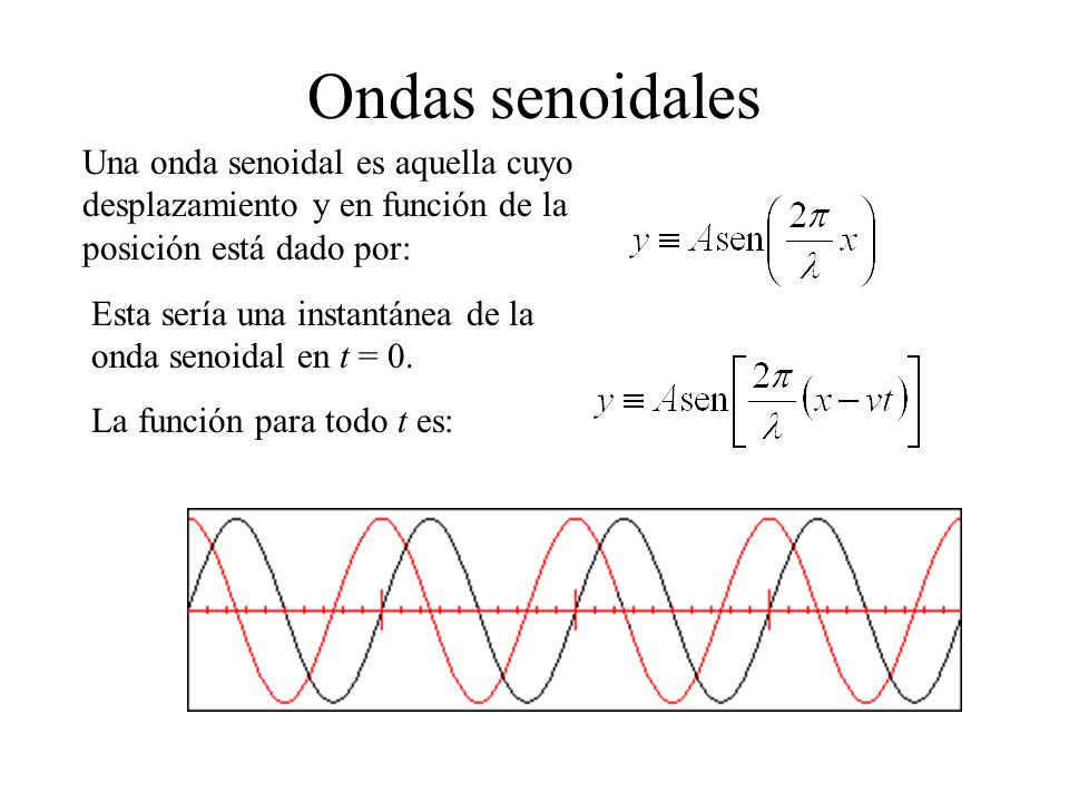 Ondas senoidales Una onda senoidal es aquella cuyo desplazamiento y en función de la posición está dado por: