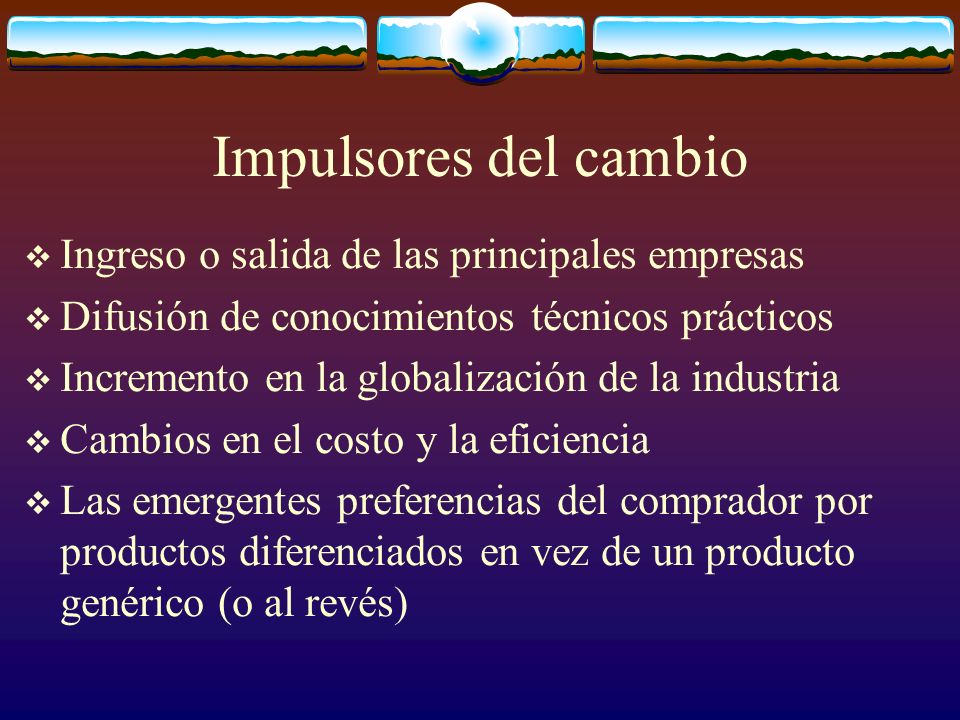 Impulsores del cambio Ingreso o salida de las principales empresas