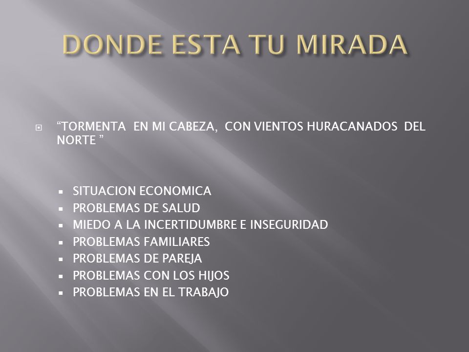 DONDE ESTA TU MIRADA TORMENTA EN MI CABEZA, CON VIENTOS HURACANADOS DEL NORTE SITUACION ECONOMICA.