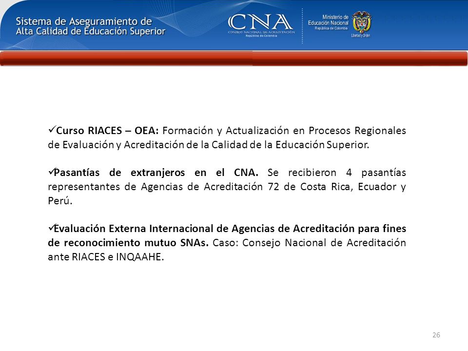 Curso RIACES – OEA: Formación y Actualización en Procesos Regionales de Evaluación y Acreditación de la Calidad de la Educación Superior.
