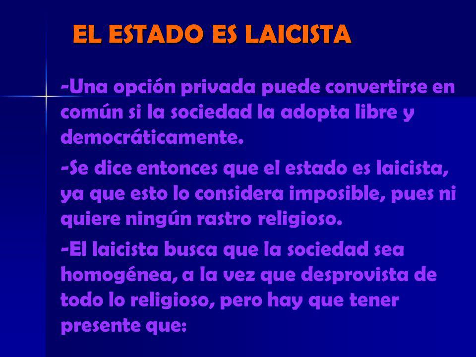 EL ESTADO ES LAICISTA -Una opción privada puede convertirse en común si la sociedad la adopta libre y democráticamente.
