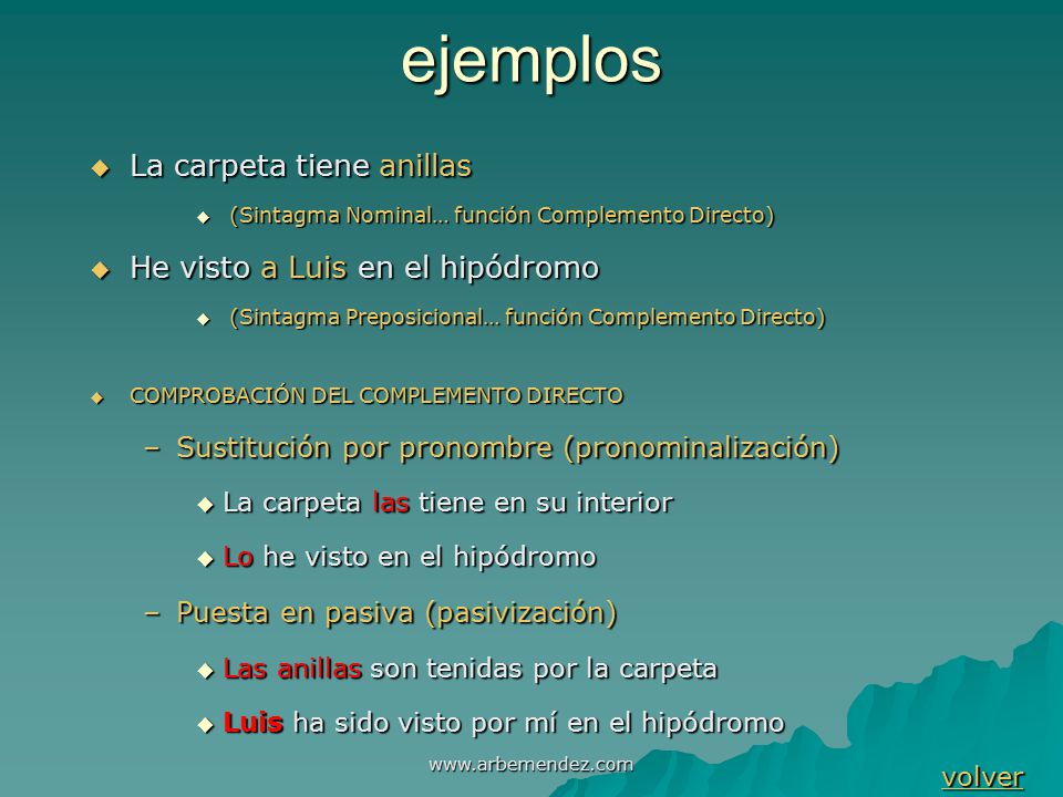 ejemplos La carpeta tiene anillas He visto a Luis en el hipódromo