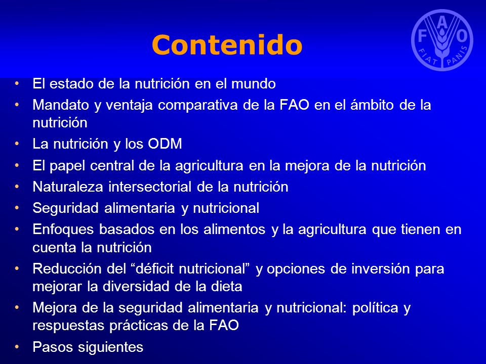 Contenido El estado de la nutrición en el mundo