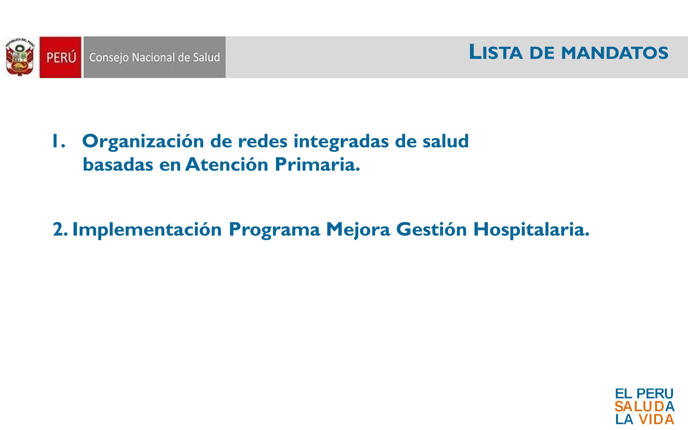 Lista de mandatos Organización de redes integradas de salud