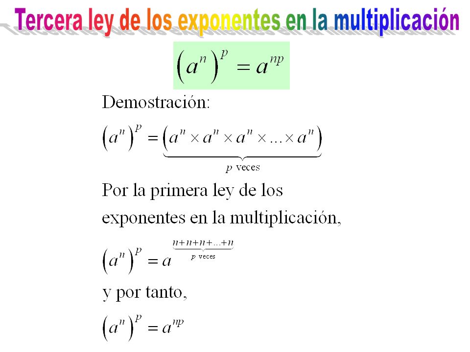 Tercera ley de los exponentes en la multiplicación