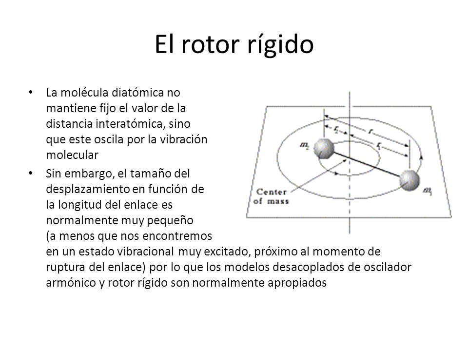 El rotor rígido La molécula diatómica no mantiene fijo el valor de la distancia interatómica, sino que este oscila por la vibración molecular.