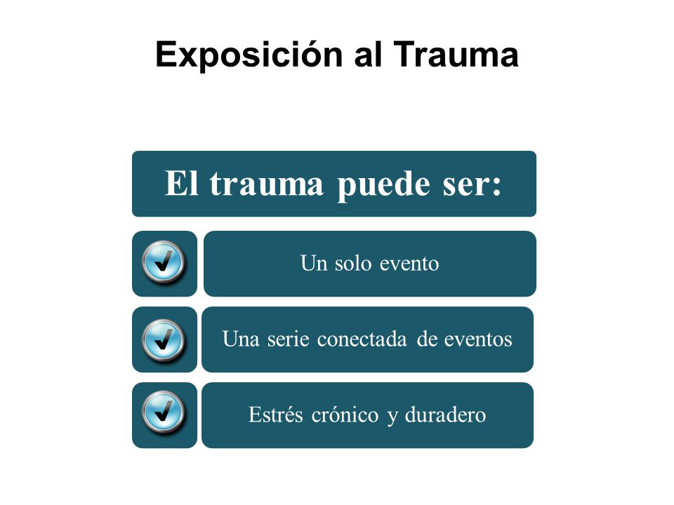 El trauma puede ser: Exposición al Trauma Un solo evento