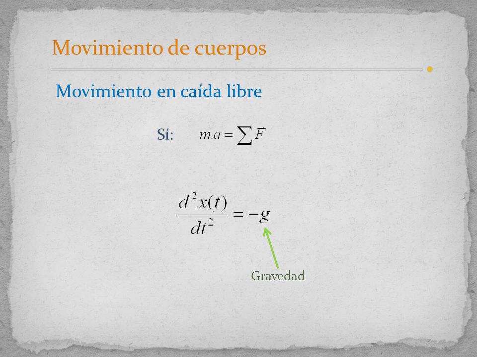 Movimiento de cuerpos Movimiento en caída libre Sí: Gravedad