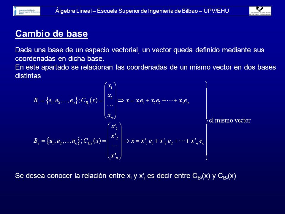 Álgebra Lineal – Escuela Superior de Ingeniería de Bilbao – UPV/EHU