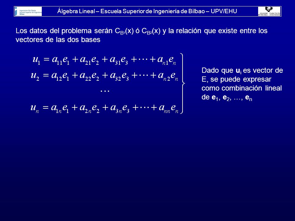 Álgebra Lineal – Escuela Superior de Ingeniería de Bilbao – UPV/EHU