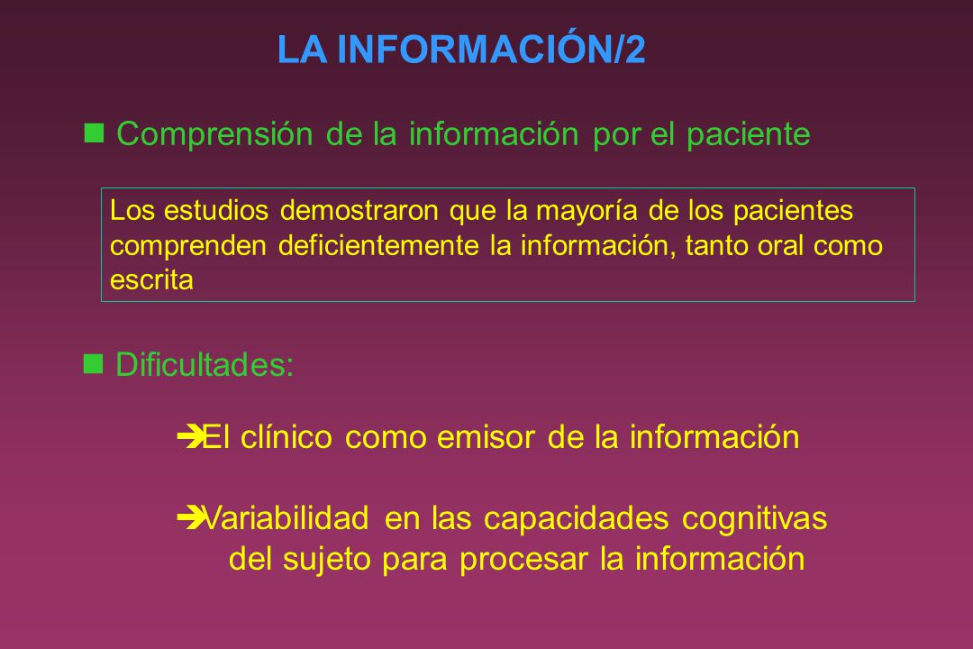 LA INFORMACIÓN/2 Comprensión de la información por el paciente