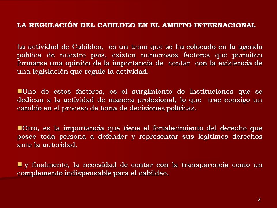 LA REGULACIÓN DEL CABILDEO EN EL AMBITO INTERNACIONAL