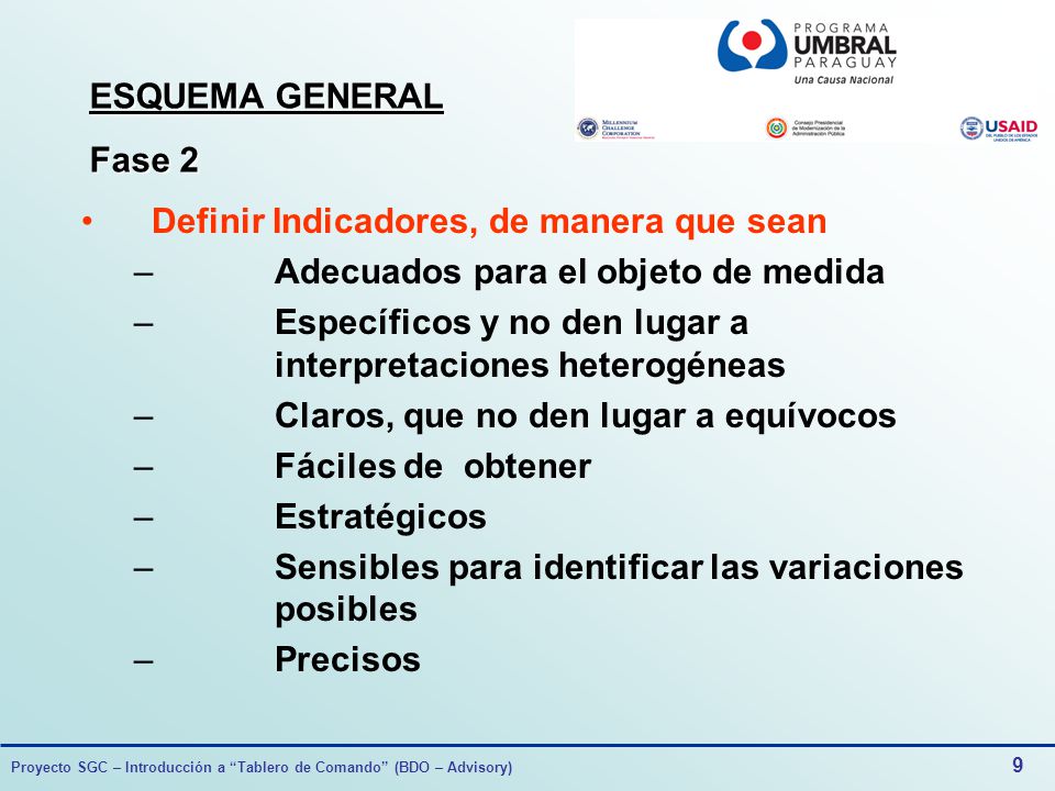 ESQUEMA GENERAL Fase 2. Definir Indicadores, de manera que sean. Adecuados para el objeto de medida.