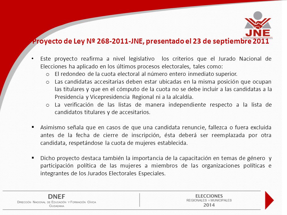 Proyecto de Ley Nº JNE, presentado el 23 de septiembre 2011