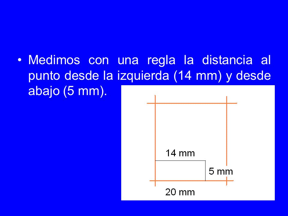 Medimos con una regla la distancia al punto desde la izquierda (14 mm) y desde abajo (5 mm).