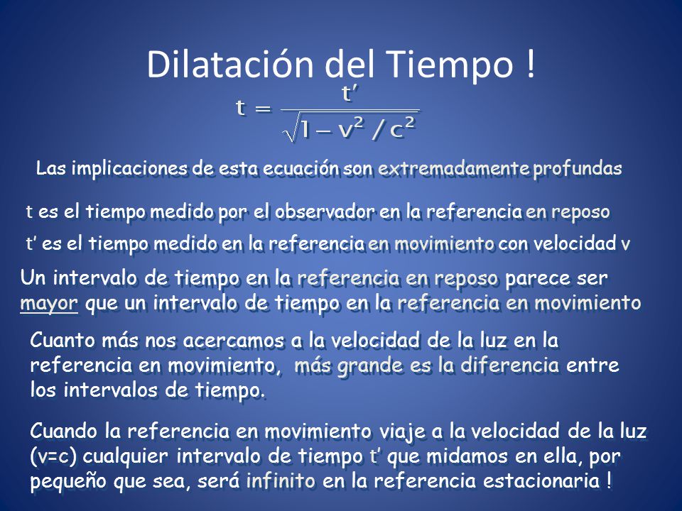 Dilatación del Tiempo ! Las implicaciones de esta ecuación son extremadamente profundas.