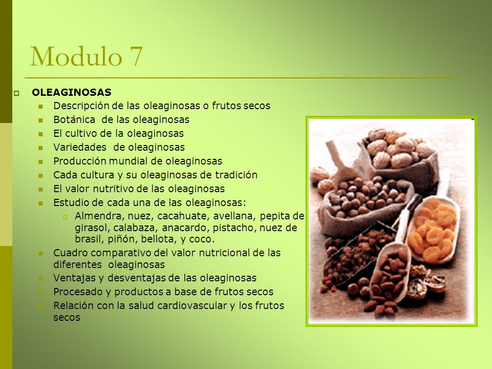Modulo 7 OLEAGINOSAS Descripción de las oleaginosas o frutos secos