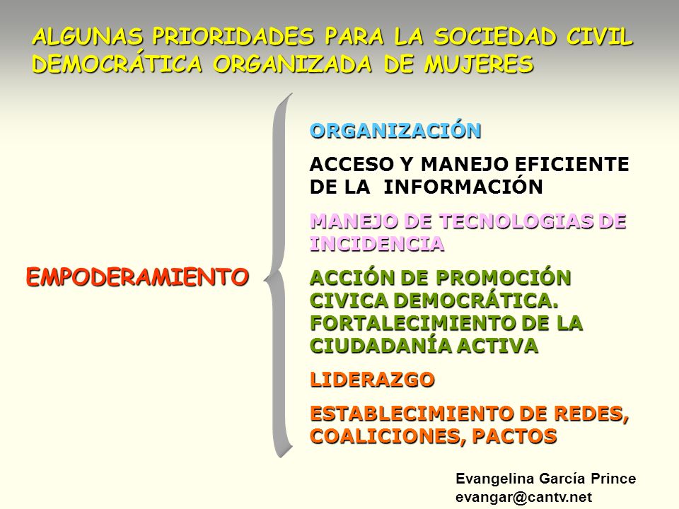 ALGUNAS PRIORIDADES PARA LA SOCIEDAD CIVIL DEMOCRÁTICA ORGANIZADA DE MUJERES
