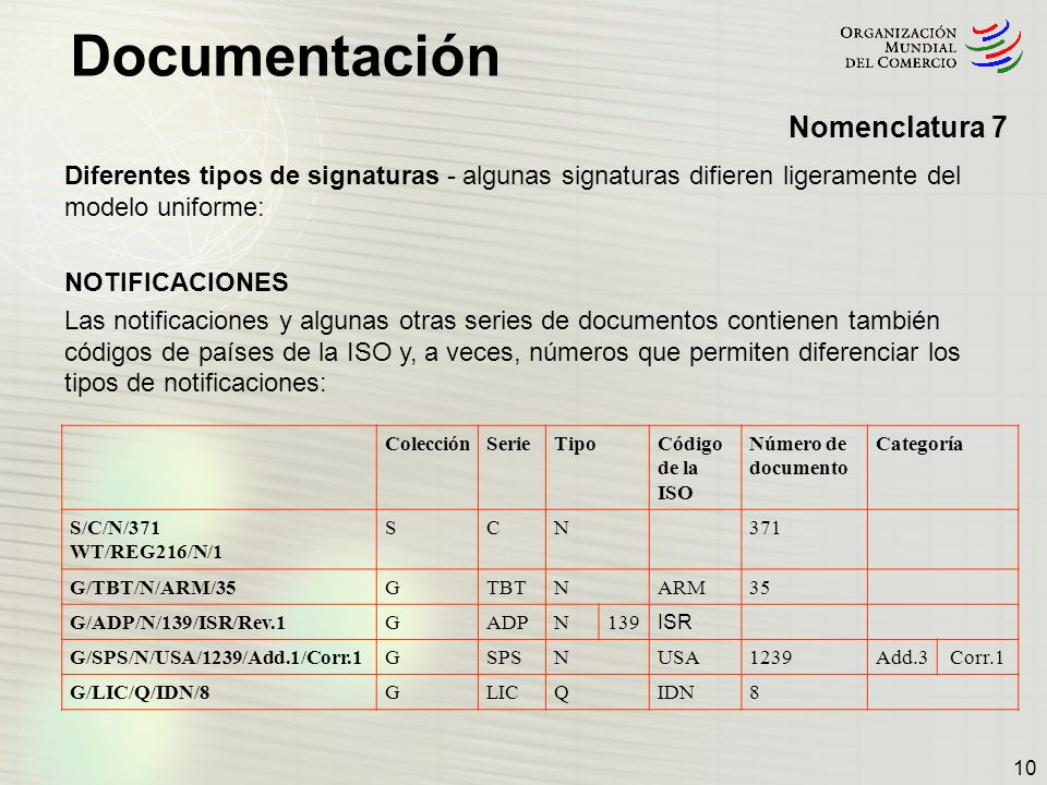 Nomenclatura 7 Diferentes tipos de signaturas - algunas signaturas difieren ligeramente del modelo uniforme:
