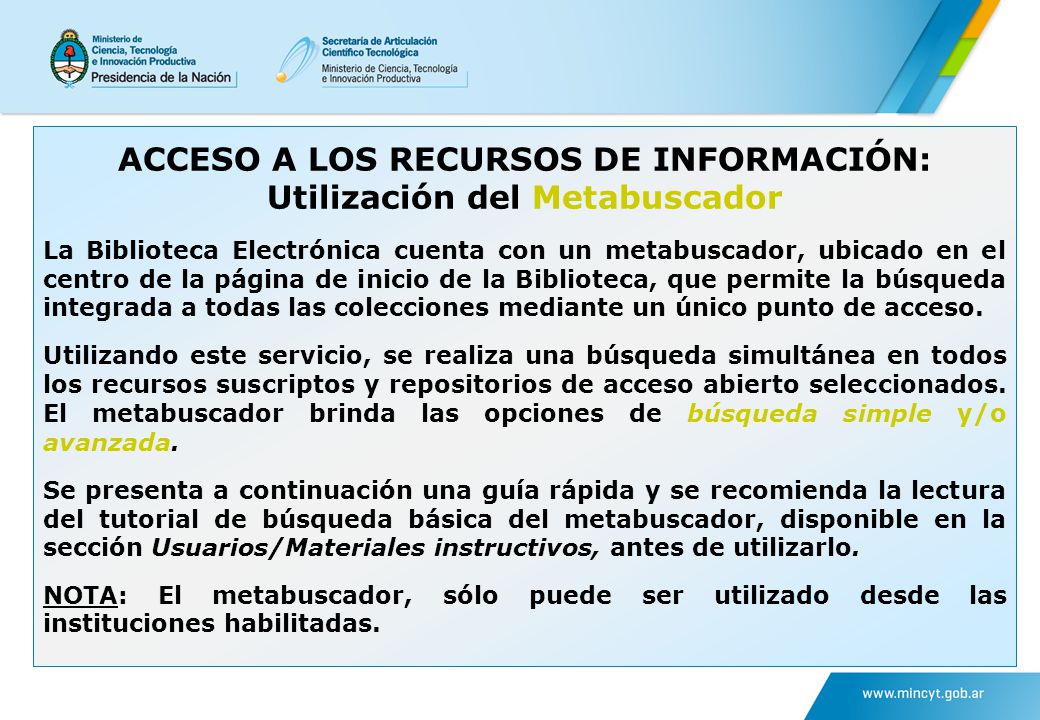 ACCESO A LOS RECURSOS DE INFORMACIÓN: Utilización del Metabuscador