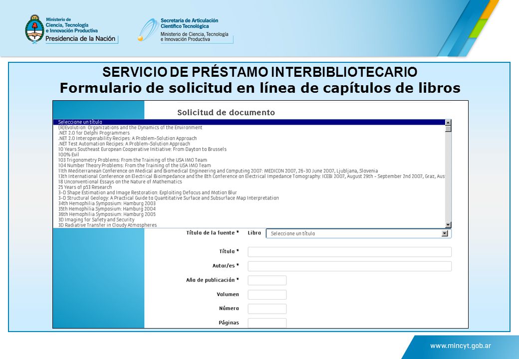 SERVICIO DE PRÉSTAMO INTERBIBLIOTECARIO Formulario de solicitud en línea de capítulos de libros