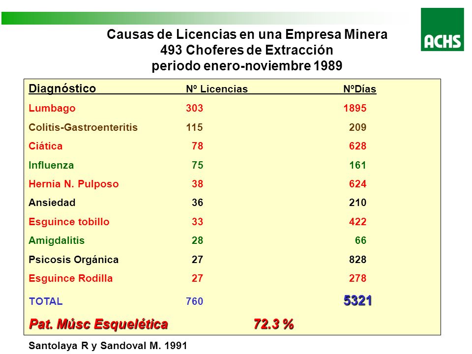 Causas de Licencias en una Empresa Minera 493 Choferes de Extracción