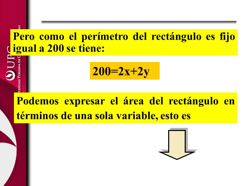 Pero como el perímetro del rectángulo es fijo igual a 200 se tiene: