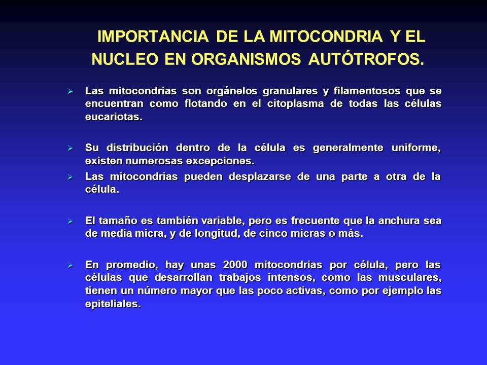 IMPORTANCIA DE LA MITOCONDRIA Y EL NUCLEO EN ORGANISMOS AUTÓTROFOS.