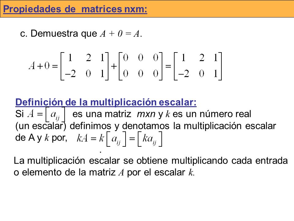 Propiedades de matrices nxm: