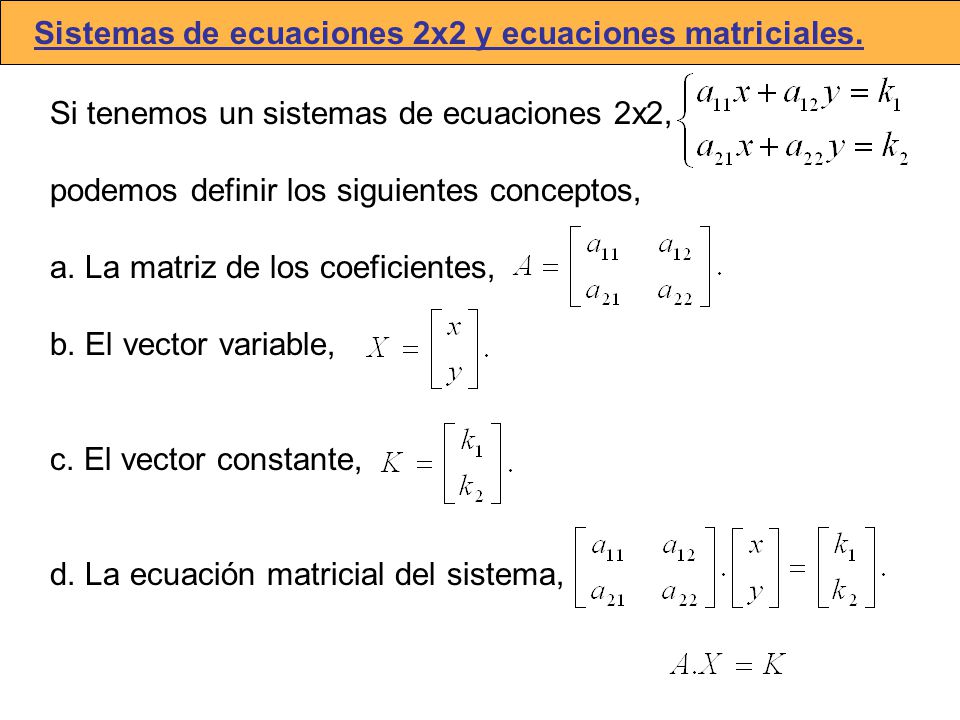 Sistemas de ecuaciones 2x2 y ecuaciones matriciales.