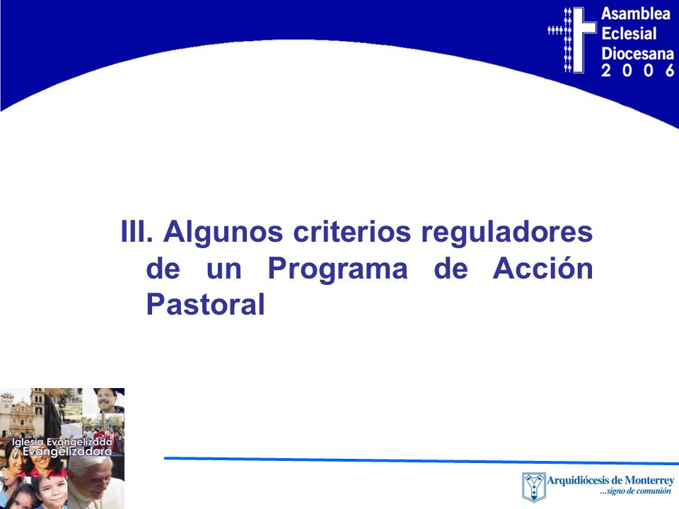 III. Algunos criterios reguladores de un Programa de Acción Pastoral