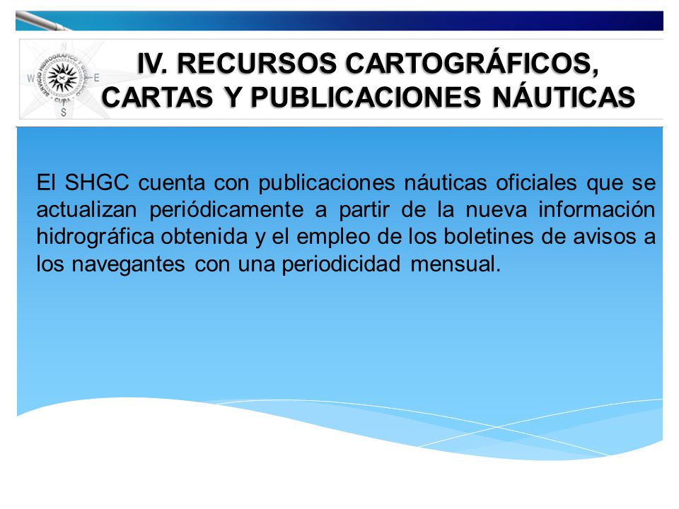 IV. RECURSOS CARTOGRÁFICOS, CARTAS Y PUBLICACIONES NÁUTICAS