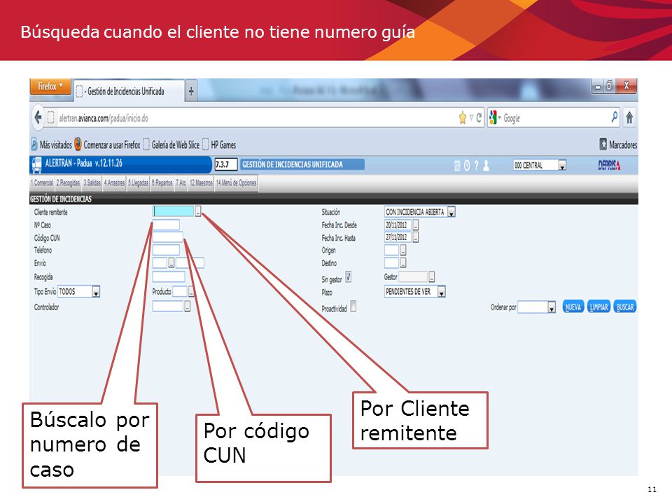 Búsqueda cuando el cliente no tiene numero guía