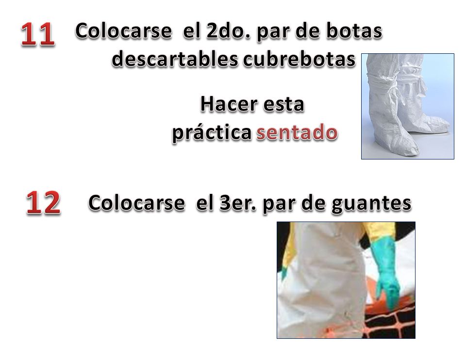 11 12 Colocarse el 2do. par de botas descartables cubrebotas