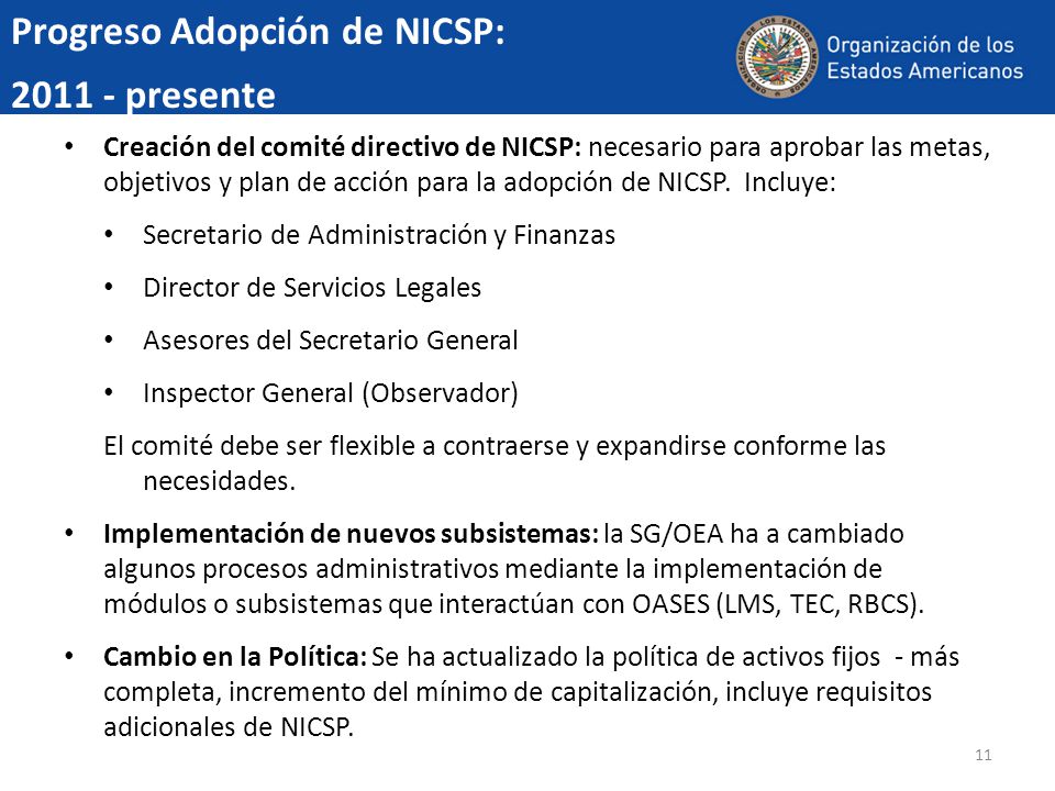 Progreso Adopción de NICSP: presente