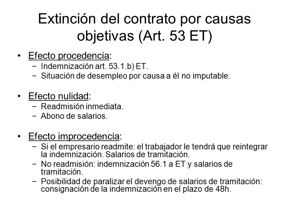 Extinción del contrato por causas objetivas (Art. 53 ET)