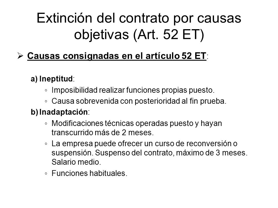 Extinción del contrato por causas objetivas (Art. 52 ET)