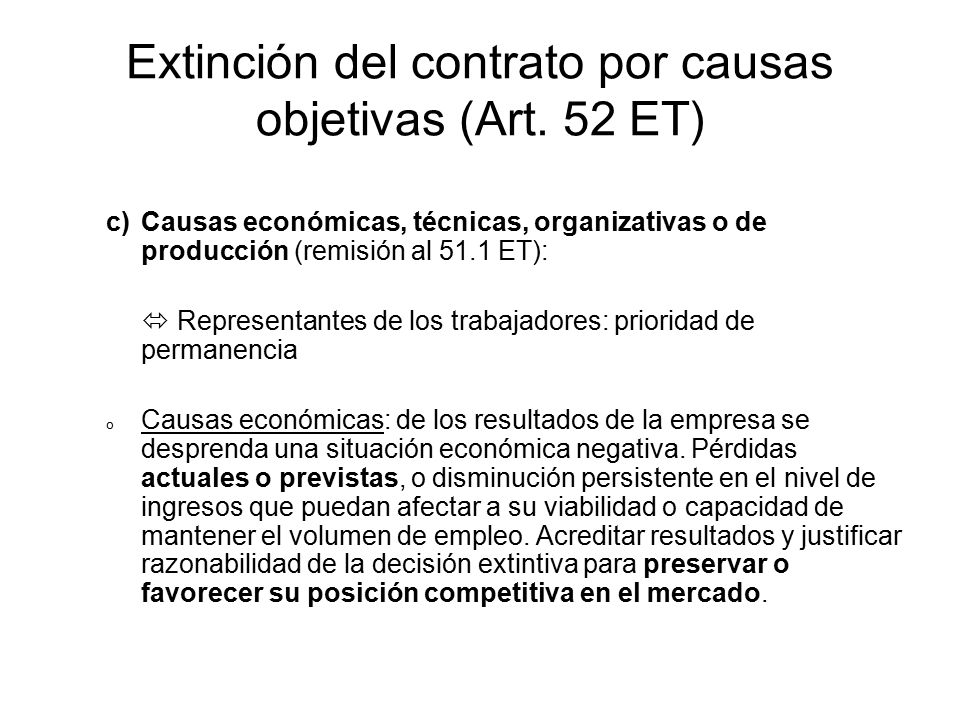 Extinción del contrato por causas objetivas (Art. 52 ET)