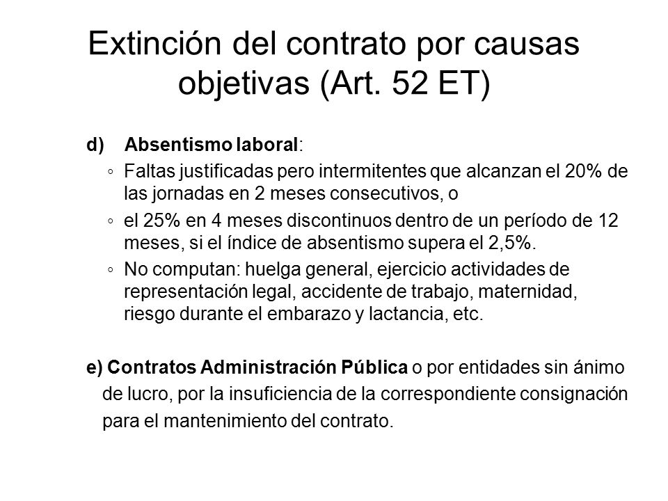 Extinción del contrato por causas objetivas (Art. 52 ET)