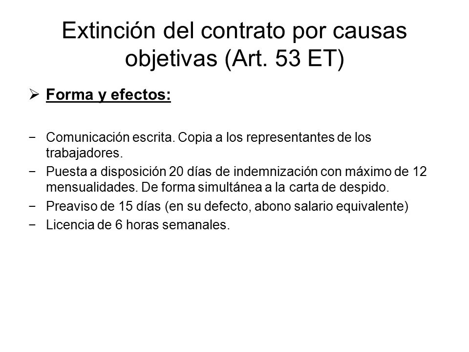 Extinción del contrato por causas objetivas (Art. 53 ET)