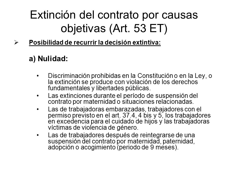 Extinción del contrato por causas objetivas (Art. 53 ET)