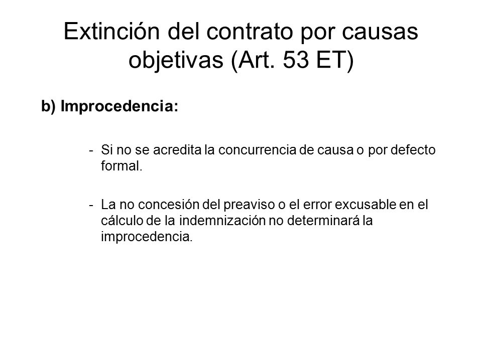 Extinción del contrato por causas objetivas (Art. 53 ET)