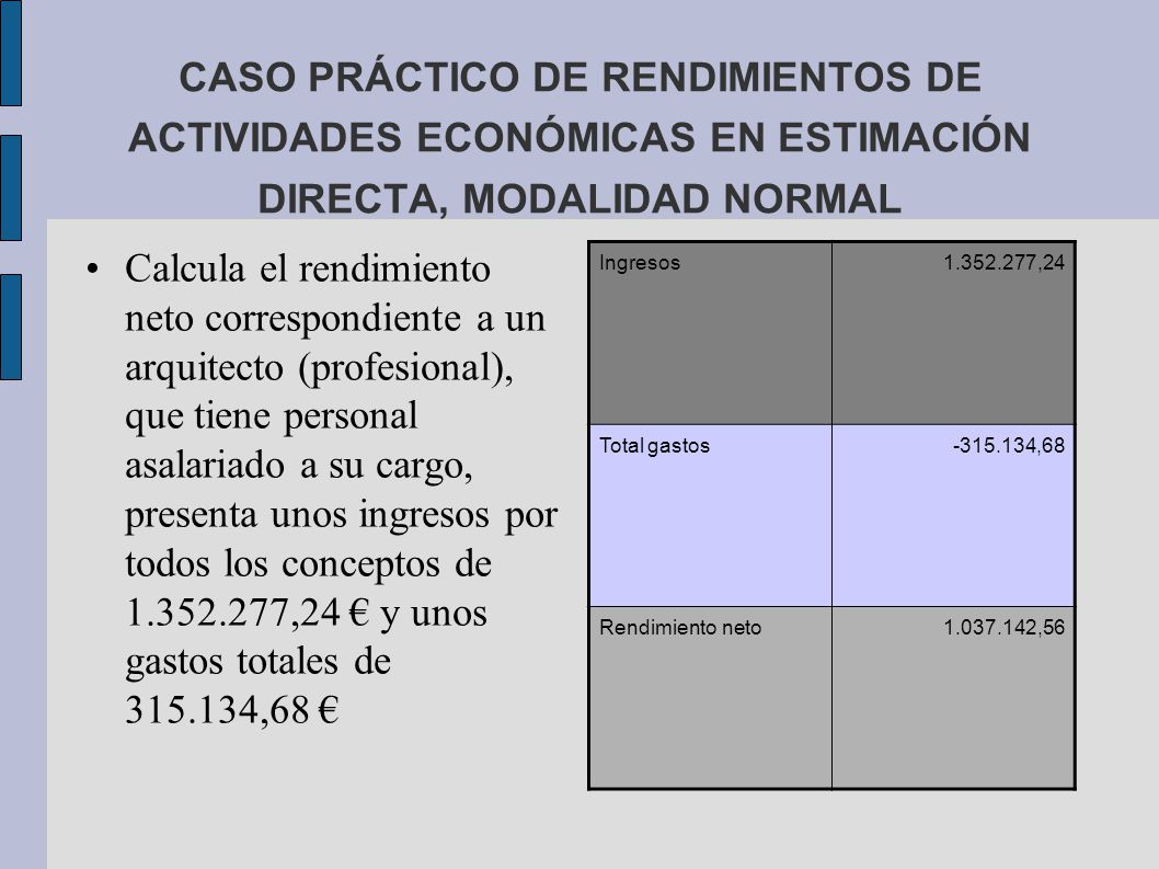CASO PRÁCTICO DE RENDIMIENTOS DE ACTIVIDADES ECONÓMICAS EN ESTIMACIÓN DIRECTA, MODALIDAD NORMAL